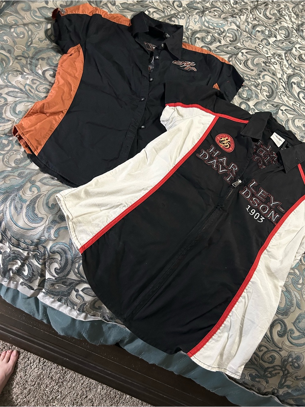 Harley-Davidson Black, White & Orange Panel Racing Shirts